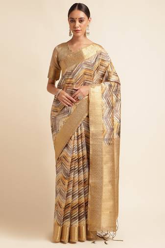 Doi Moi Gold Tussar Silk Digital Print Saree For Women (Tussarsilk Golden R2611/P731)