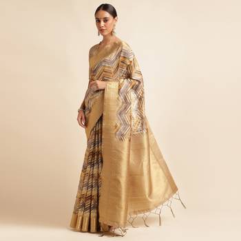 Doi Moi Gold Tussar Silk Digital Print Saree For Women (Tussarsilk Golden R2611/P731) 2