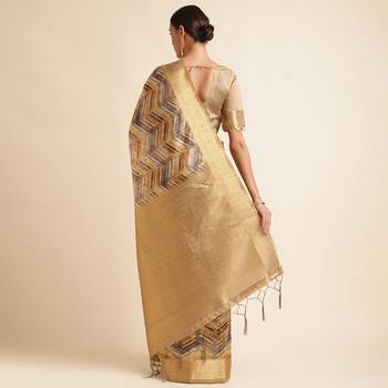 Doi Moi Gold Tussar Silk Digital Print Saree For Women (Tussarsilk Golden R2611/P731) 3
