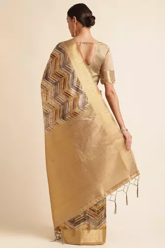 Doi Moi Gold Tussar Silk Digital Print Saree For Women (Tussarsilk Golden R2611/P731)