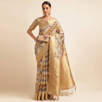Doi Moi Gold Tussar Silk Digital Print Saree For Women (Tussarsilk Golden R2611/P731) 4