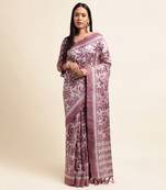 Doi Moi Purple Silk Blend Printed Saree For Women Bonga Purple D349/P782  