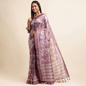 Doi Moi Purple Silk Blend Printed Saree For Women Bonga Purple D349/P782   2