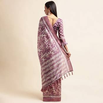 Doi Moi Purple Silk Blend Printed Saree For Women Bonga Purple D349/P782   3