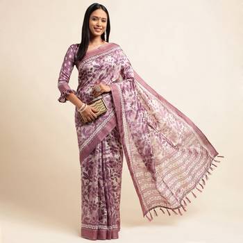 Doi Moi Purple Silk Blend Printed Saree For Women Bonga Purple D349/P782   4