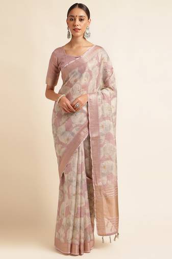 Doi Moi Pink Organza Digital Print Saree For Women (Zilmil Pink D298/P769)