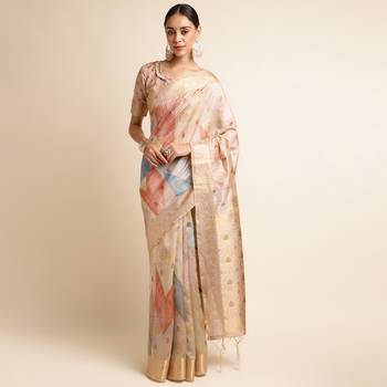 Doi Moi Orange Tussar Silk Printed Saree For Women (Tussarsilk Peach R2407/P656) 1