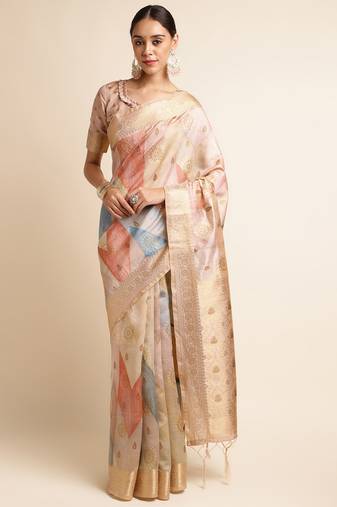 Doi Moi Orange Tussar Silk Printed Saree For Women (Tussarsilk Peach R2407/P656)