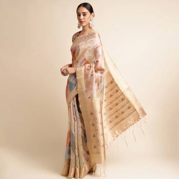 Doi Moi Orange Tussar Silk Printed Saree For Women (Tussarsilk Peach R2407/P656) 2