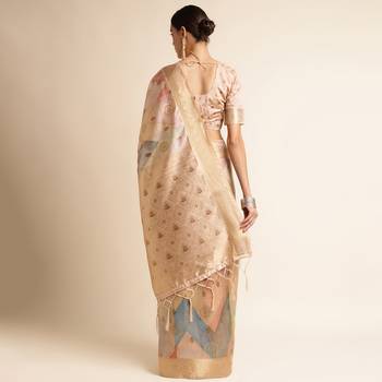 Doi Moi Orange Tussar Silk Printed Saree For Women (Tussarsilk Peach R2407/P656) 3