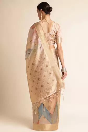 Doi Moi Orange Tussar Silk Printed Saree For Women (Tussarsilk Peach R2407/P656)