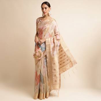 Doi Moi Orange Tussar Silk Printed Saree For Women (Tussarsilk Peach R2407/P656) 4