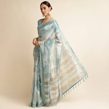 Doi Moi Green Silk Blend Printed Saree For Women Kajalsilk Green D665/P771   1