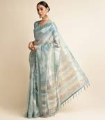 Doi Moi Green Silk Blend Printed Saree For Women Kajalsilk Green D665/P771  