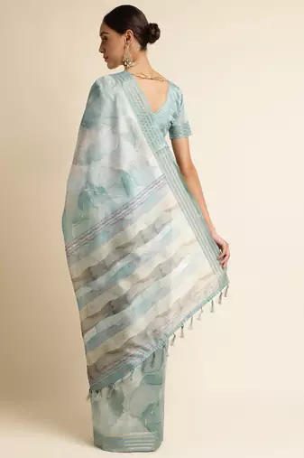 Doi Moi Green Silk Blend Printed Saree For Women Kajalsilk Green D665/P771  
