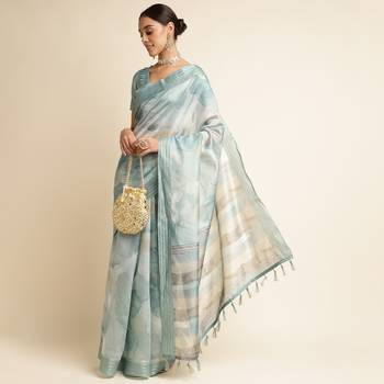 Doi Moi Green Silk Blend Printed Saree For Women Kajalsilk Green D665/P771   3