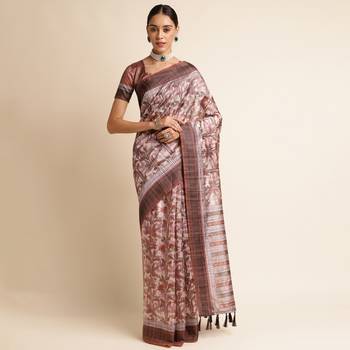 Doi Moi Brown Silk Blend Printed Saree For Women Bonga Brown 11943/P775   1