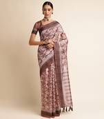 Doi Moi Brown Silk Blend Printed Saree For Women Bonga Brown 11943/P775  