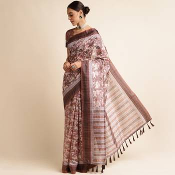 Doi Moi Brown Silk Blend Printed Saree For Women Bonga Brown 11943/P775   2