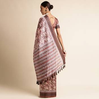 Doi Moi Brown Silk Blend Printed Saree For Women Bonga Brown 11943/P775   3