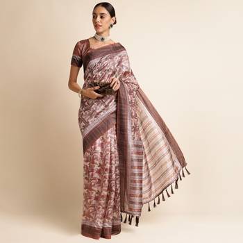 Doi Moi Brown Silk Blend Printed Saree For Women Bonga Brown 11943/P775   4