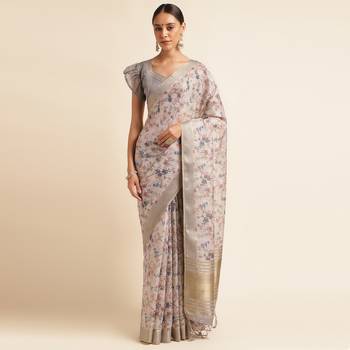 Doi Moi Grey Organza Digital Print Saree For Women (Zilmil Grey D298/P661) 1