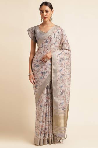 Doi Moi Grey Organza Digital Print Saree For Women (Zilmil Grey D298/P661)