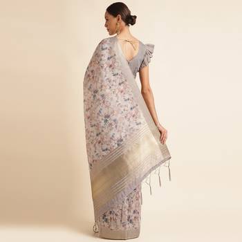 Doi Moi Grey Organza Digital Print Saree For Women (Zilmil Grey D298/P661) 3