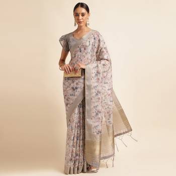 Doi Moi Grey Organza Digital Print Saree For Women (Zilmil Grey D298/P661) 4