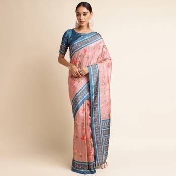 Doi Moi Pink Silk Blend Digital Print Saree For Women Sambhalpurisilk Pink P663   1