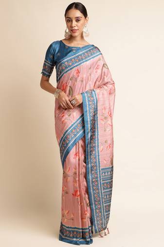 Doi Moi Pink Silk Blend Digital Print Saree For Women Sambhalpurisilk Pink P663  