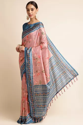 Doi Moi Pink Silk Blend Digital Print Saree For Women Sambhalpurisilk Pink P663  