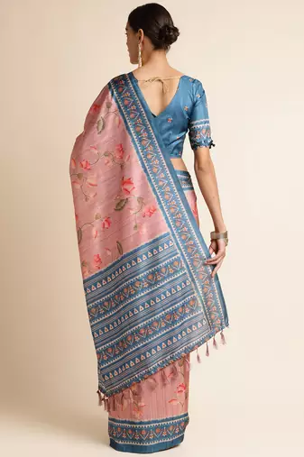 Doi Moi Pink Silk Blend Digital Print Saree For Women Sambhalpurisilk Pink P663  