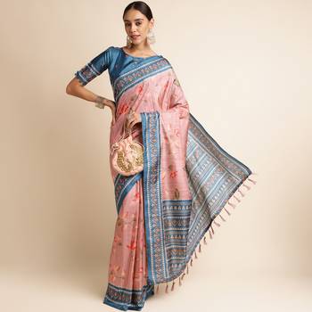 Doi Moi Pink Silk Blend Digital Print Saree For Women Sambhalpurisilk Pink P663   4