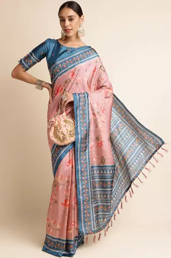 Doi Moi Pink Silk Blend Digital Print Saree For Women Sambhalpurisilk Pink P663  