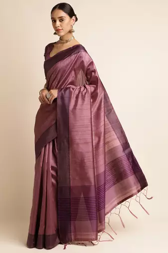 Doi Moi Maroon Tussar Silk Printed Saree For Women (Finetussar Wine D666)