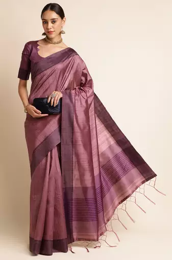 Doi Moi Maroon Tussar Silk Printed Saree For Women (Finetussar Wine D666)