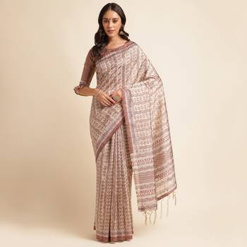 Doi Moi Brown Silk Blend Digital Print Saree For Women Fijasilk Brown P551   1