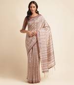 Doi Moi Brown Silk Blend Digital Print Saree For Women Fijasilk Brown P551