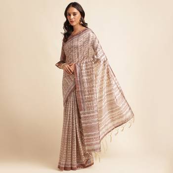 Doi Moi Brown Silk Blend Digital Print Saree For Women Fijasilk Brown P551   2