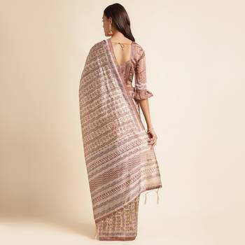 Doi Moi Brown Silk Blend Digital Print Saree For Women Fijasilk Brown P551   3