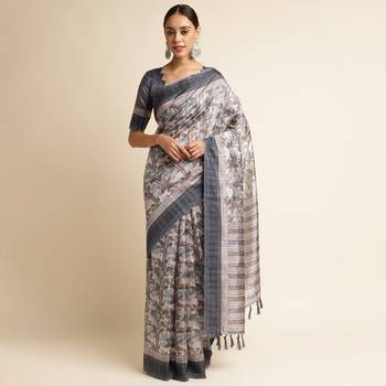 Doi Moi Blue Silk Blend Printed Saree For Women Bonga Blue 11943/P775   1