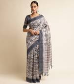 Doi Moi Blue Silk Blend Printed Saree For Women Bonga Blue 11943/P775  