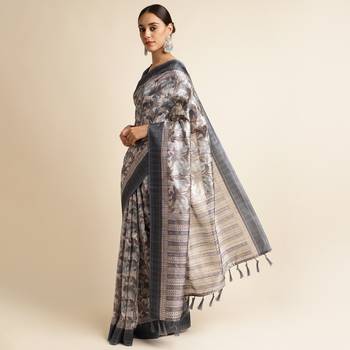 Doi Moi Blue Silk Blend Printed Saree For Women Bonga Blue 11943/P775   2