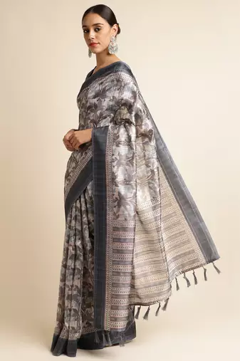 Doi Moi Blue Silk Blend Printed Saree For Women Bonga Blue 11943/P775  