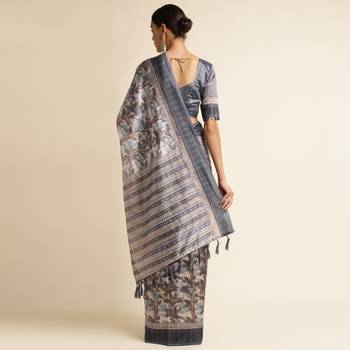 Doi Moi Blue Silk Blend Printed Saree For Women Bonga Blue 11943/P775   3