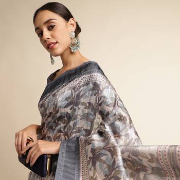 Doi Moi Blue Silk Blend Printed Saree For Women Bonga Blue 11943/P775   4