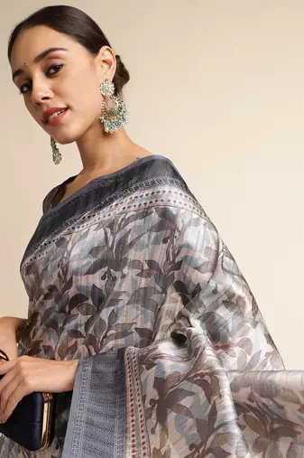 Doi Moi Blue Silk Blend Printed Saree For Women Bonga Blue 11943/P775  