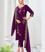 women kurta and trouser duppata set silk blend