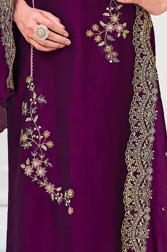  women kurta and trouser duppata set silk blend